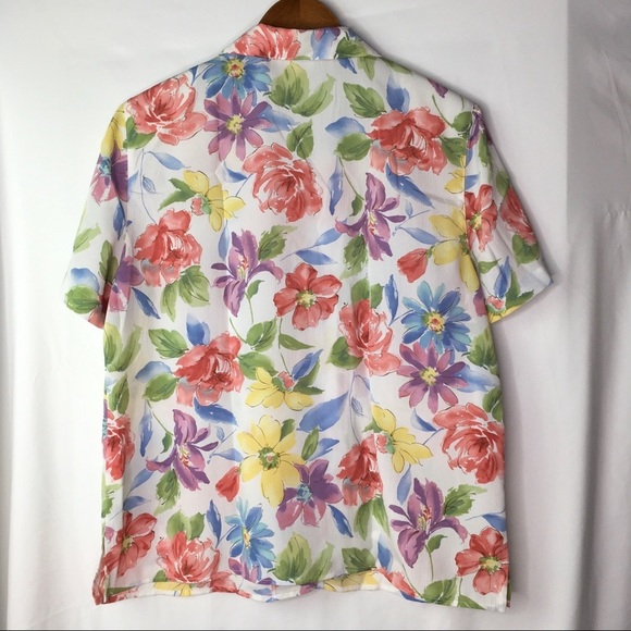 vintage floral short sleeve button up blouse [0326] - Picture 4 of 8